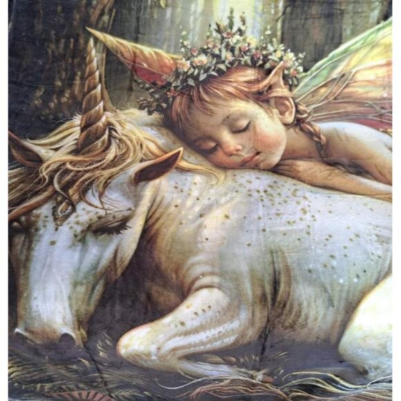 New Baby Fairy and Unicorn Plush Throw Blanket Gift Soft Mystical Forest Light - Picture 2 of 5